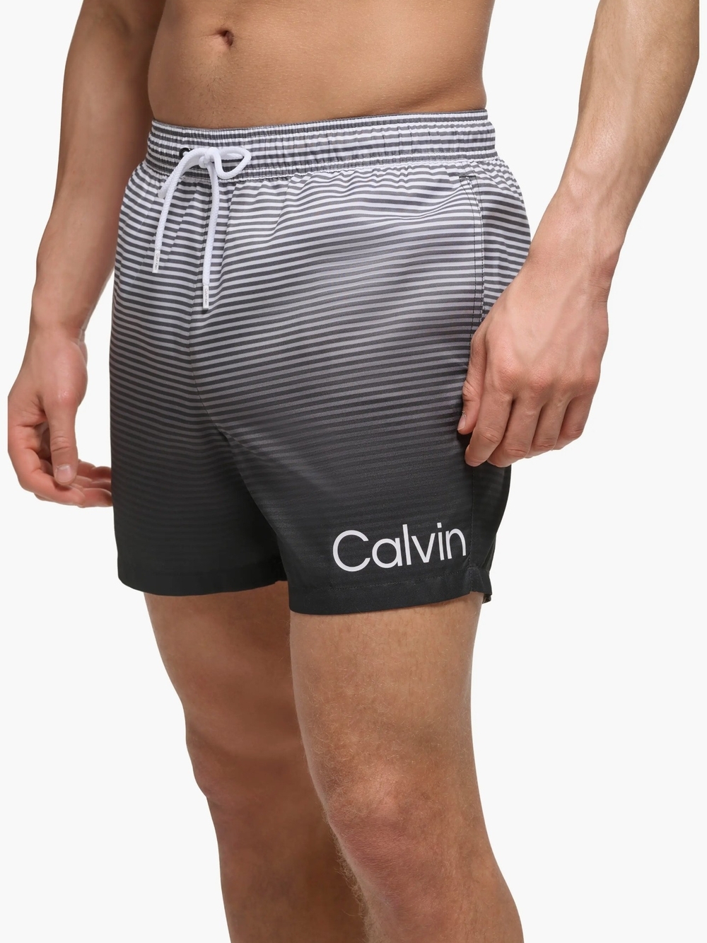 Calvin Klein Black to Gray Ombre Striped Swim Shorts